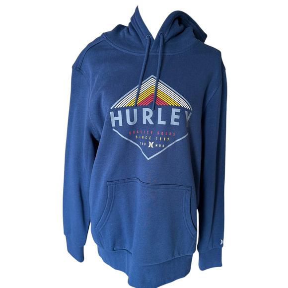 Hurley Other - Men's Hurley Graphic Hoodie Size Medium Blue Kangaroo Pocket Sweatshirt NEW